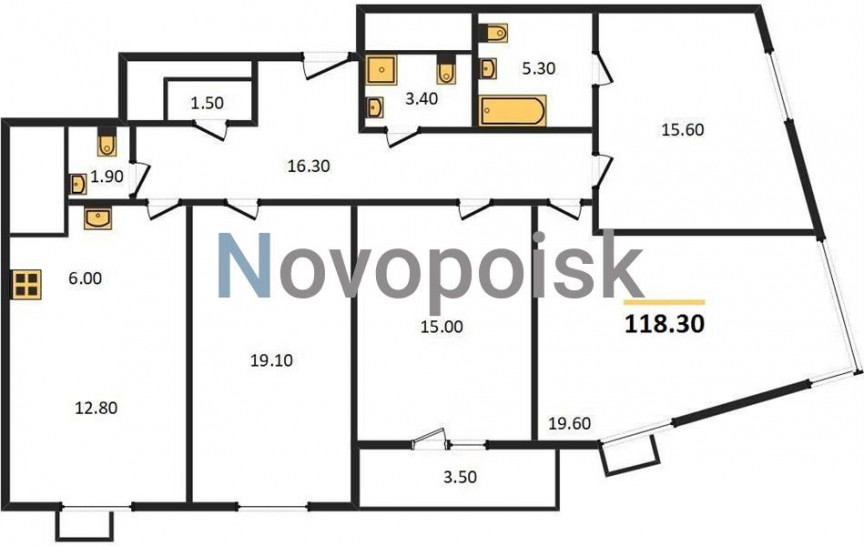 Четырёхкомнатная квартира 118.3 м²