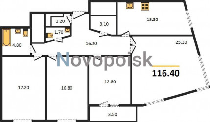 Четырёхкомнатная квартира 116.4 м²